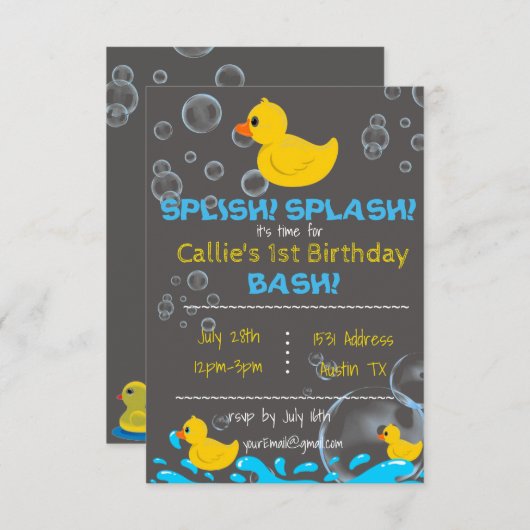 Baath Time Rubber Ducky Geburtstag Einladung (Vorne/Hinten)