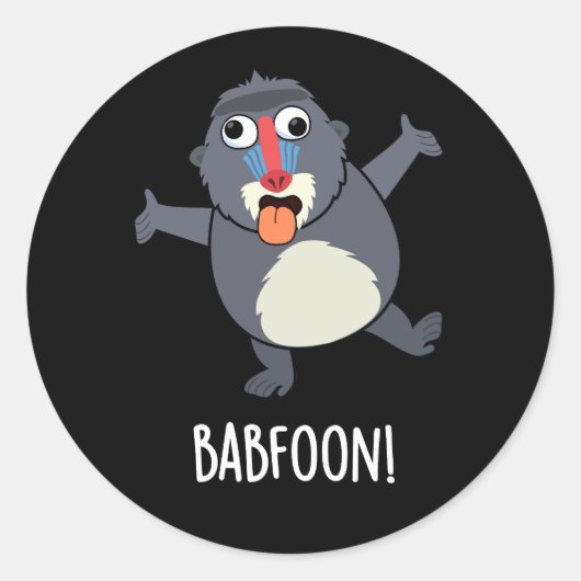 Bab-foon Funny Buffoon Baboon Pun Dark BG Runder Aufkleber (Vorderseite)
