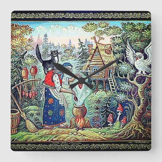 BABA JAGA RUSSIAN FOLKLORE SQUARE WALL CLOCK QUADRATISCHE WANDUHR (Vorderseite)