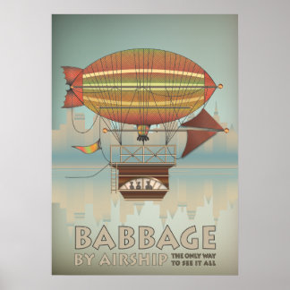 Babbage von Airship Steampunk Vintage Travel Poster