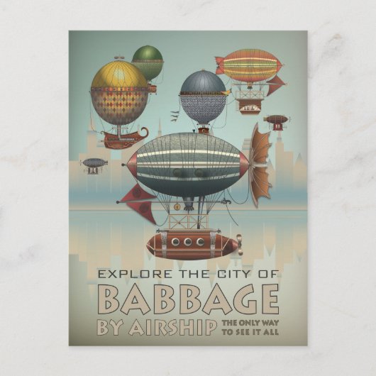 Babbage von Airship Vintag Steampunk Travel Postkarte (Vorderseite)