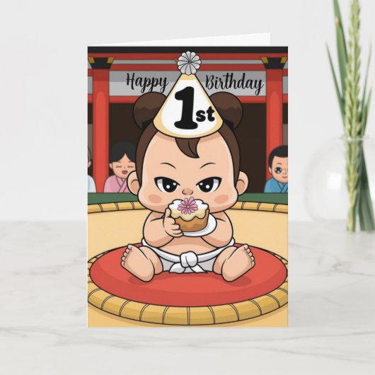Babby Sumo Wrestler 1. Geburtstag Karte (Vorderseite)