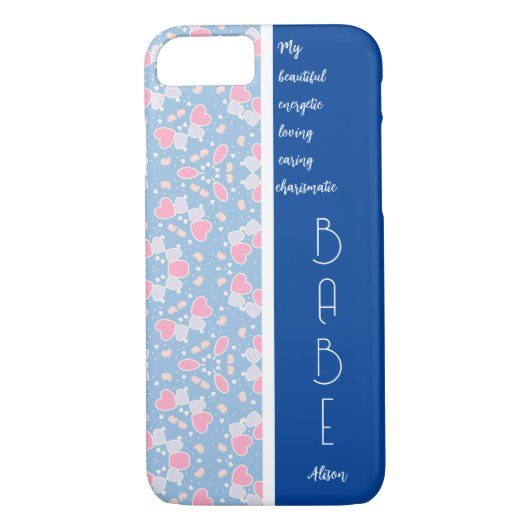 BABE Blue Hearts Muster bearbeiten Case-Mate iPhone Hülle (Rückseite)