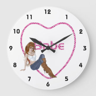 Babe Glitzer Heart Candy Redhead Girl Design Große Wanduhr