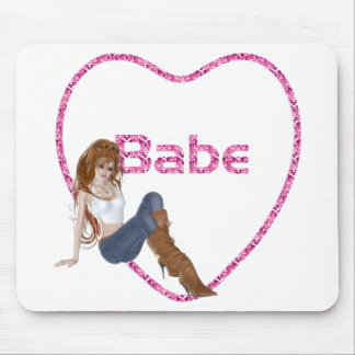 Babe Glitzer Heart Candy Redhead Girl Design Mousepad