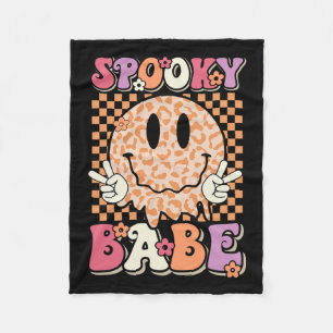 Babe Groovy Halloween Leopard Smile Face Checkered Fleecedecke