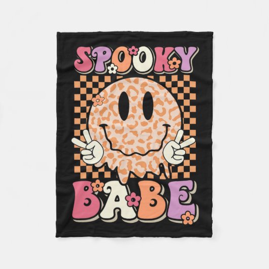 Babe Groovy Halloween Leopard Smile Face Checkered Fleecedecke (Vorderseite)