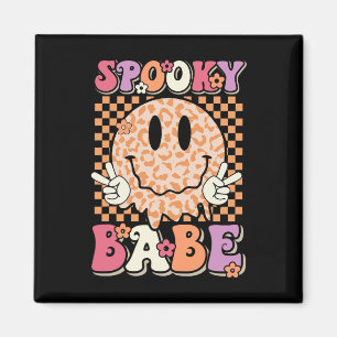 Babe Groovy Halloween Leopard Smile Face Checkered Magnet
