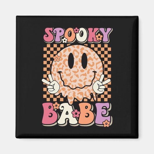 Babe Groovy Halloween Leopard Smile Face Checkered Magnet (Vorne)