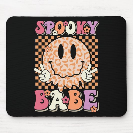 Babe Groovy Halloween Leopard Smile Face Checkered Mousepad (Vorne)