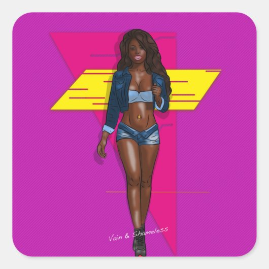 Babe in blue jeans quadratischer aufkleber (Vorderseite)