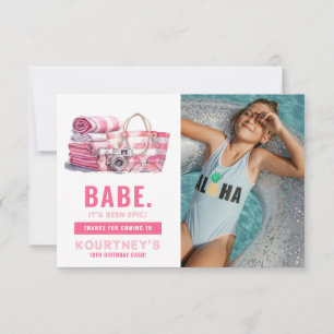 BABE Pinke Poolparty Mädchen Geburtstag Dankeskarte