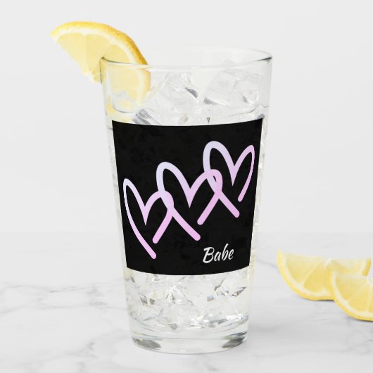 Babe Triple Heart Glass Tumbler (Vorderseite Ice)