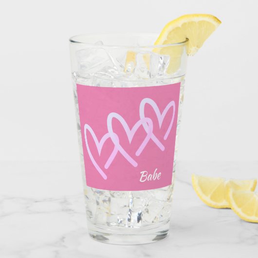 Babe Triple Pink Heart Tumbler Glass (Rückseite Ice)
