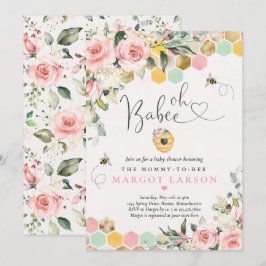 Babee Greenery Pink & Gold Bee Baby Dusche Einladung