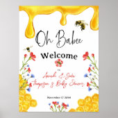 Babee Yellow Bee Floral Baby Dusche Willkommen Poster (Vorne)