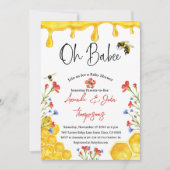 Babee Yellow Bee Themed Floral Baby Dusche Einladung (Vorderseite)