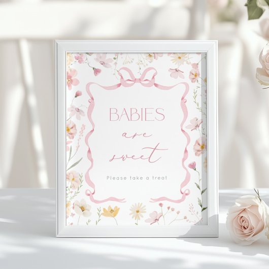 Babies are sweet Pink Bow Wildflower Baby shower Poster