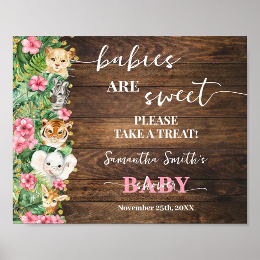 Babies are Sweet Pink Safari Rustic Baby Shower Poster (Vorne)
