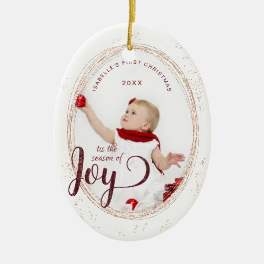 Babies Erste Weihnachtszeit Joy Custom Foto Keramik Ornament (Vorne)