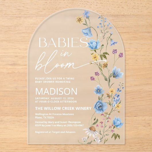 Babies in Bloom  | Twins Baby Shower  Acryleinladungen (Vorderseite)