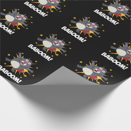Baboom Funny explodieren Baboon Pun Dark BG Geschenkpapier (Ecke)