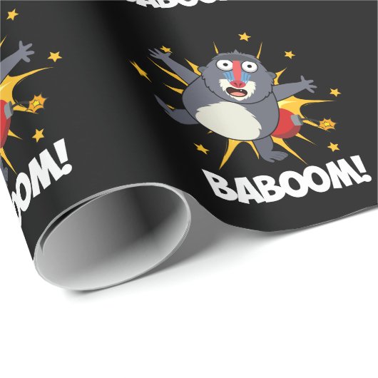 Baboom Funny explodieren Baboon Pun Dark BG Geschenkpapier (Rolleneckpunkt)