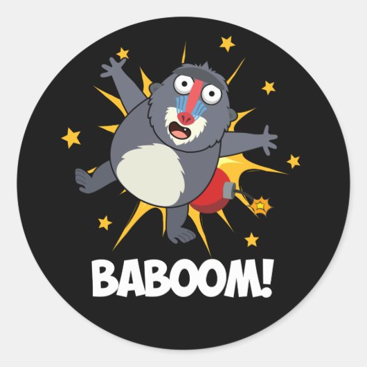Baboom Funny explodieren Baboon Pun Dark BG Runder Aufkleber (Vorderseite)