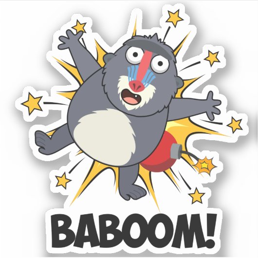 Baboom Funny Exploding Baboon Pun Aufkleber (Vorderseite)