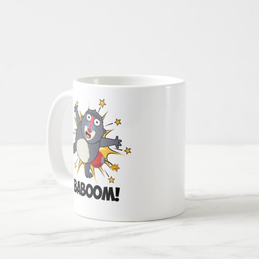 Baboom Funny Exploding Baboon Pun Kaffeetasse (Vorderseite Links)