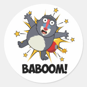 Baboom Funny Exploding Baboon Pun Runder Aufkleber