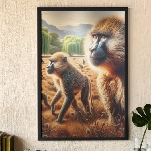 Baboon Family Wiedersehen: Ein harmonisches Feld Poster