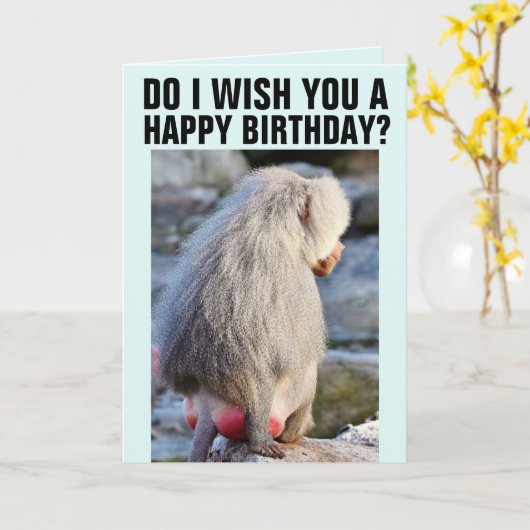BABOON HINTERN FUNNY MONKEY HINTERN BIRTHDAY CARD KARTE (Gelbe Blume)