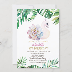 Babschwan mit Wasserfarbe,Blätter 1. Geburtstag Einladung