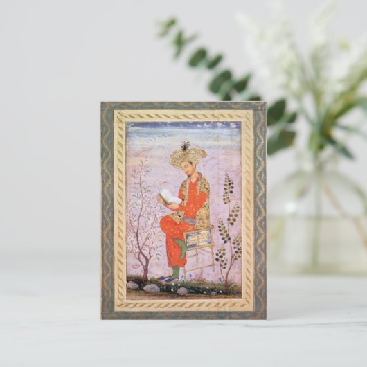 Babur Reading, Mughal Postkarte (Stehend Vorderseite)