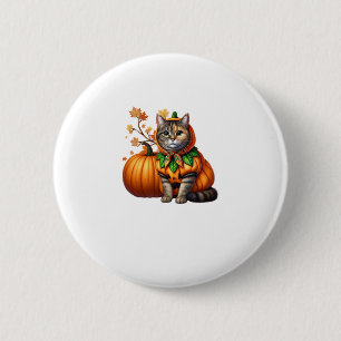 Babushka Halloween Cat Pumpkin Button