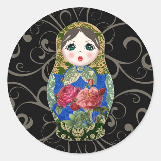 Babushka Russian Doll Colourful Bold Rose Flower 2 Runder Aufkleber (Vorderseite)