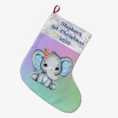 Baby 1. Christmas Blue Boy Elephant Großer Weihnachtsstrumpf (Vorderansicht (hängend))