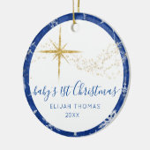 Baby 1 Christmas Blue Snowflake Gold Stars Foto Keramik Ornament (Links)