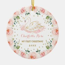 Baby 1 Christmas Swan Princess Blush Floral Keramik Ornament