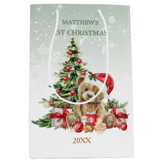 Baby 1 Christmas Teddy Bear Mittlere Geschenktasch Mittlere Geschenktüte (Vorderseite)
