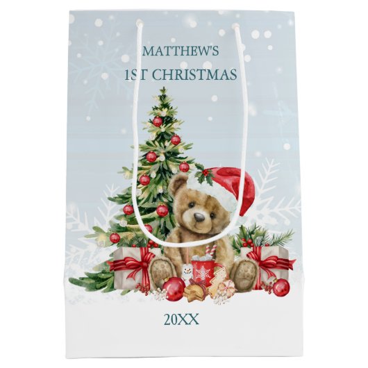 Baby 1 Christmas Teddy Bear Mittlere Geschenktüte (Rückseite)