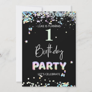 *~* BABY 1. Erster Rainbow Ballon Geburtstag Einladung