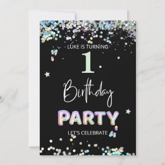 *~* BABY 1. Erster Rainbow Ballon Geburtstag Einladung