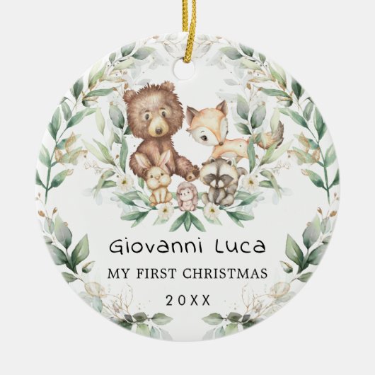 Baby 1. Erstes Weihnachtswaldlandwirt Keramik Ornament (Vorne)