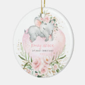 Baby 1. First Christmas Blush Floral Elephant Keramik Ornament (Links)