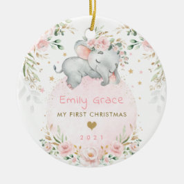 Baby 1. First Christmas Dreamy Blush Elephant Keramik Ornament