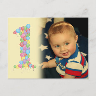 Baby 1. Geburtstag Balloons Danke Foto Postcard Postkarte