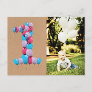 Baby 1. Geburtstag Balloons Danke Foto Postcard Postkarte