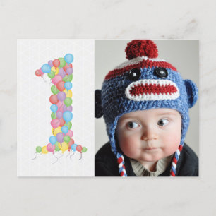 Baby 1. Geburtstag Balloons Danke Foto Postcard Postkarte